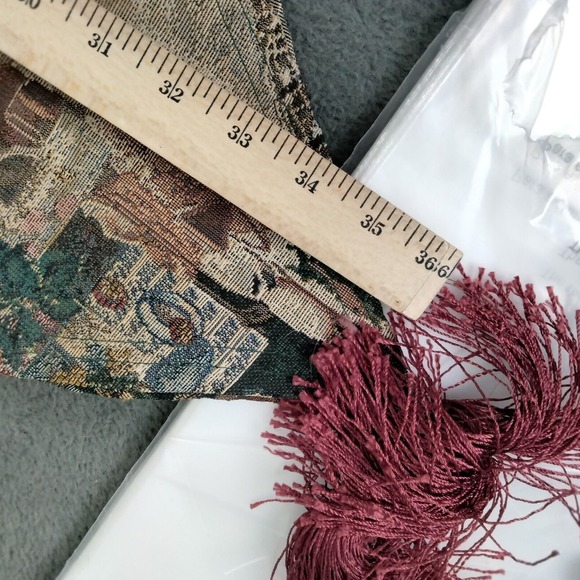 Vintage Tapestry Table Runner Cats in The Garden Tea Time Tassels 80s Romantic - Picture 14 of 15